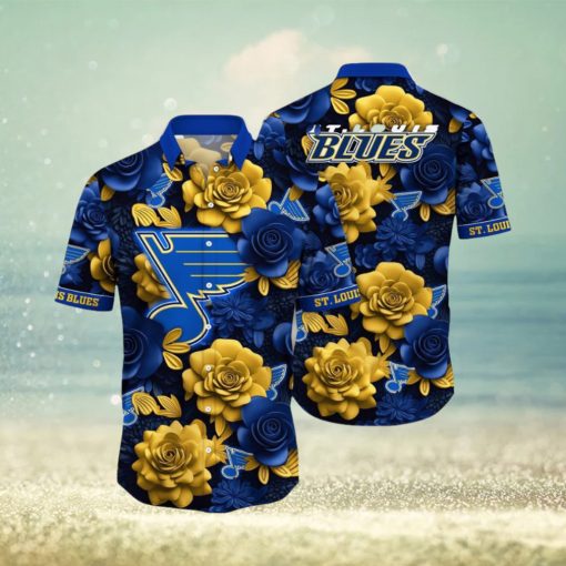 NHL St. Louis Blues Hawaiian Shirt Tropical Rose Pattern Summer Hawaiian Shirt