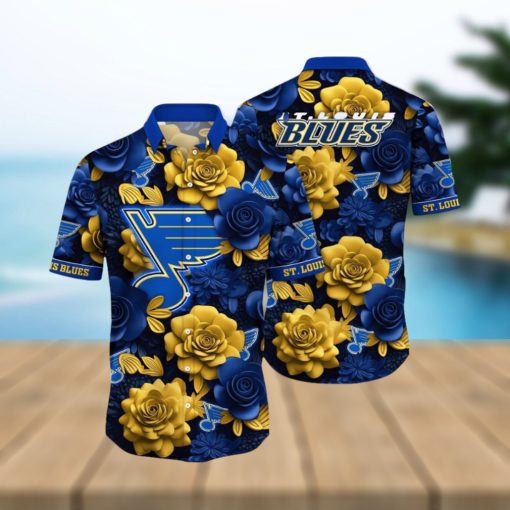 NHL St. Louis Blues Hawaiian Shirt Tropical Rose Pattern Summer Hawaiian Shirt