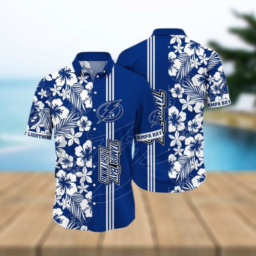 NHL Tampa Bay Lightning Hawaiian Shirt Tropical Apricot Blossom Pattern Summer Hawaiian Shirt