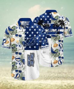 NHL Tampa Bay Lightning Hawaiian Shirt Tropical Hat And Glasses Pattern Summer Hawaiian Shirt