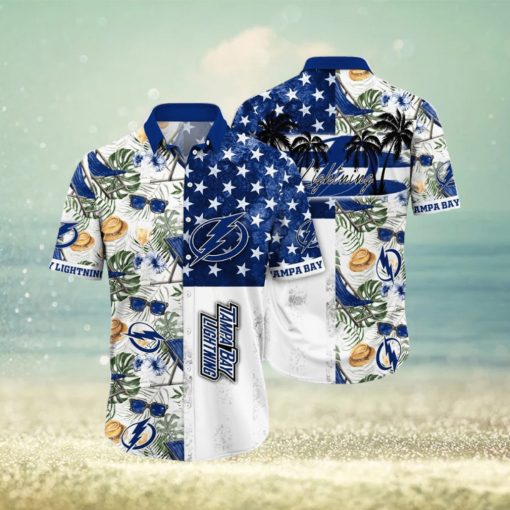 NHL Tampa Bay Lightning Hawaiian Shirt Tropical Hat And Glasses Pattern Summer Hawaiian Shirt