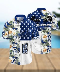 NHL Tampa Bay Lightning Hawaiian Shirt Tropical Hat And Glasses Pattern Summer Hawaiian Shirt