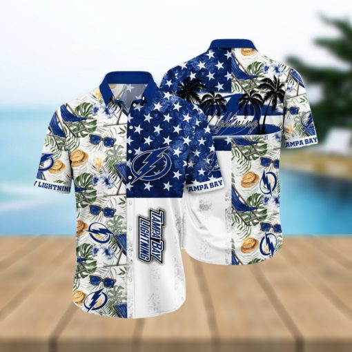 NHL Tampa Bay Lightning Hawaiian Shirt Tropical Hat And Glasses Pattern Summer Hawaiian Shirt