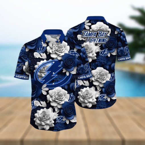 NHL Tampa Bay Lightning Hawaiian Shirt Tropical Rose Pattern Summer Hawaiian Shirt