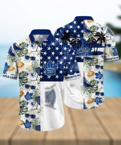 NHL Toronto Maple Leafs Hawaiian Shirt Tropical Hat And Glasses Pattern Summer Hawaiian Shirt