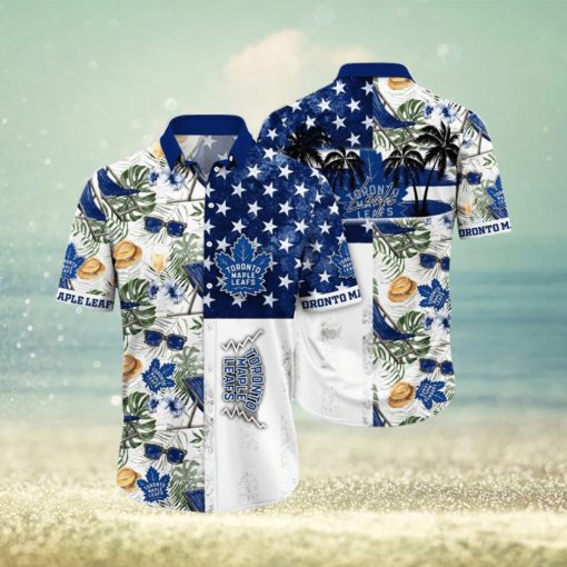 NHL Toronto Maple Leafs Hawaiian Shirt Tropical Hat And Glasses Pattern Summer Hawaiian Shirt