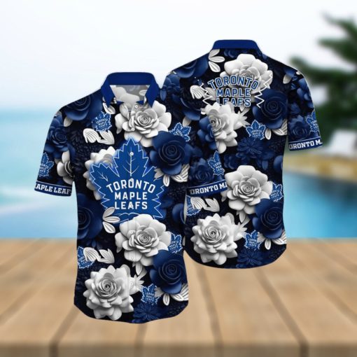 NHL Toronto Maple Leafs Hawaiian Shirt Tropical Rose Pattern Summer Hawaiian Shirt