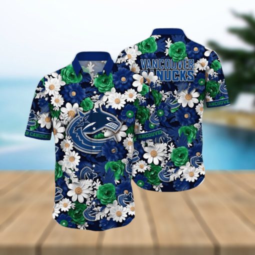 NHL Vancouver Canucks Hawaiian Shirt Tropical Begonia Flower Pattern Summer Hawaiian Shirt