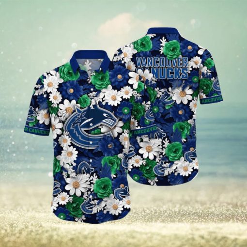 NHL Vancouver Canucks Hawaiian Shirt Tropical Begonia Flower Pattern Summer Hawaiian Shirt