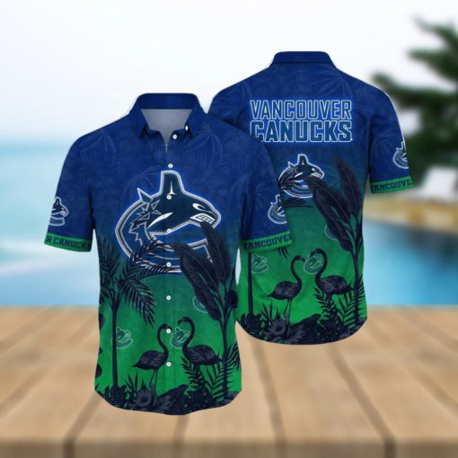 NHL Vancouver Canucks Hawaiian Shirt Tropical Flamingo Pattern Summer Hawaiian Shirt