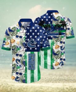 NHL Vancouver Canucks Hawaiian Shirt Tropical Hat And Glasses Pattern Summer Hawaiian Shirt