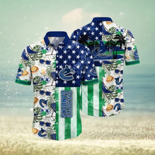 NHL Vancouver Canucks Hawaiian Shirt Tropical Hat And Glasses Pattern Summer Hawaiian Shirt