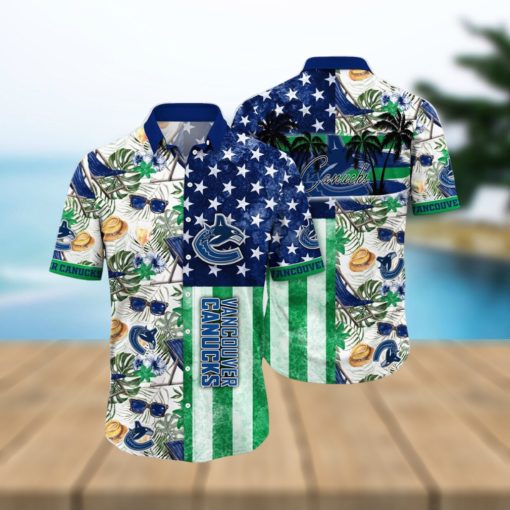 NHL Vancouver Canucks Hawaiian Shirt Tropical Hat And Glasses Pattern Summer Hawaiian Shirt