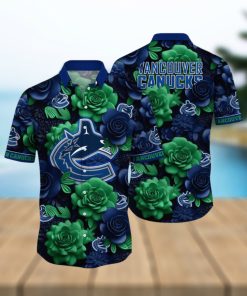 NHL Vancouver Canucks Hawaiian Shirt Tropical Rose Pattern Summer Hawaiian Shirt