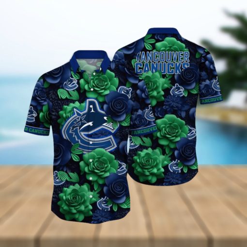 NHL Vancouver Canucks Hawaiian Shirt Tropical Rose Pattern Summer Hawaiian Shirt