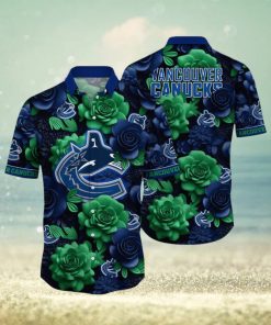 NHL Vancouver Canucks Hawaiian Shirt Tropical Rose Pattern Summer Hawaiian Shirt