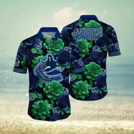 NHL Vancouver Canucks Hawaiian Shirt Tropical Rose Pattern Summer Hawaiian Shirt