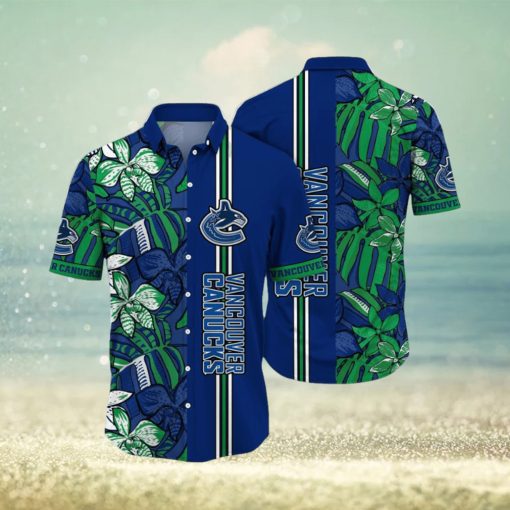 NHL Vancouver Canucks Hawaiian Shirt Tropical Tropical Forest Floral Pattern Summer Hawaiian Shirt