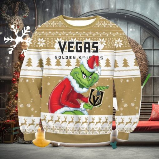 NHL Vegas Golden Knights Grinch AOP Ugly Christmas Sweater Christmas Gift For Men And Women