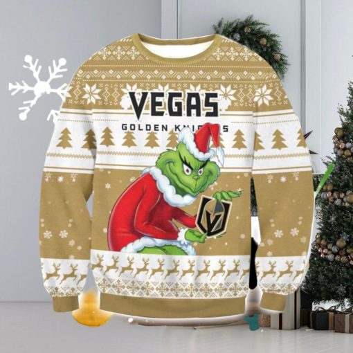 NHL Vegas Golden Knights Grinch AOP Ugly Christmas Sweater Christmas Gift For Men And Women