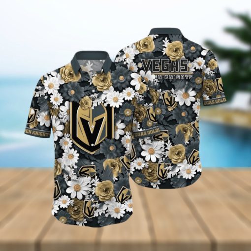 NHL Vegas Golden Knights Hawaiian Shirt Tropical Begonia Flower Pattern Summer Hawaiian Shirt