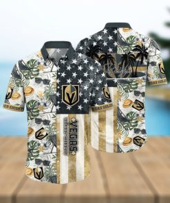 NHL Vegas Golden Knights Hawaiian Shirt Tropical Hat And Glasses Pattern Summer Hawaiian Shirt