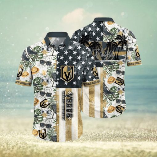 NHL Vegas Golden Knights Hawaiian Shirt Tropical Hat And Glasses Pattern Summer Hawaiian Shirt