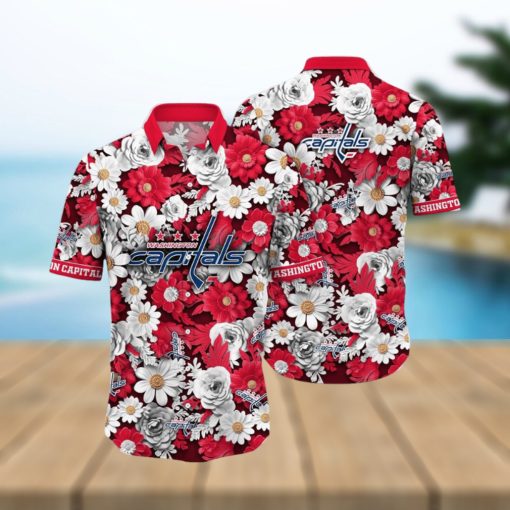 NHL Washington Capitals Hawaiian Shirt Tropical Begonia Flower Pattern Summer Hawaiian Shirt