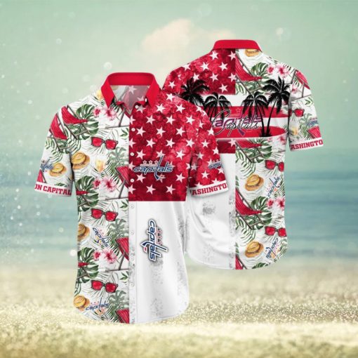 NHL Washington Capitals Hawaiian Shirt Tropical Hat And Glasses Pattern Summer Hawaiian Shirt