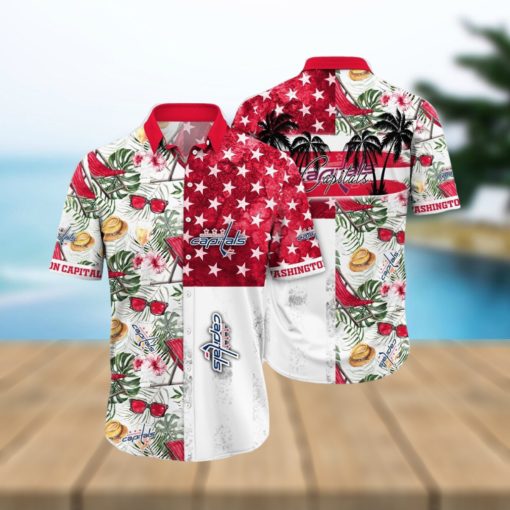 NHL Washington Capitals Hawaiian Shirt Tropical Hat And Glasses Pattern Summer Hawaiian Shirt