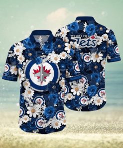 NHL Winnipeg Jets Hawaiian Shirt Tropical Begonia Flower Pattern Summer Hawaiian Shirt