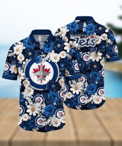 NHL Winnipeg Jets Hawaiian Shirt Tropical Begonia Flower Pattern Summer Hawaiian Shirt