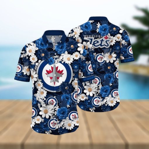 NHL Winnipeg Jets Hawaiian Shirt Tropical Begonia Flower Pattern Summer Hawaiian Shirt