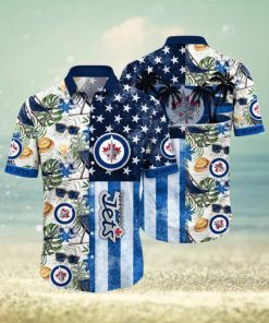 NHL Winnipeg Jets Hawaiian Shirt Tropical Hat And Glasses Pattern Summer Hawaiian Shirt