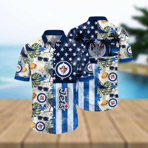 NHL Winnipeg Jets Hawaiian Shirt Tropical Hat And Glasses Pattern Summer Hawaiian Shirt