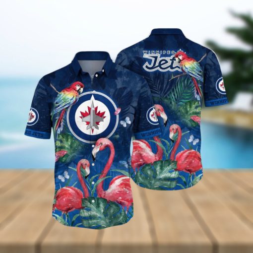 NHL Winnipeg Jets Hawaiian Shirt Tropical Parrot And Flamingo Motifs Summer Hawaiian Shirt