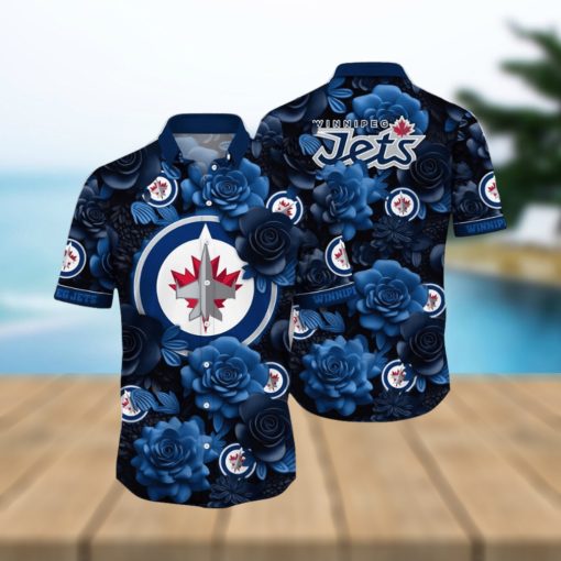 NHL Winnipeg Jets Hawaiian Shirt Tropical Rose Pattern Summer Hawaiian Shirt