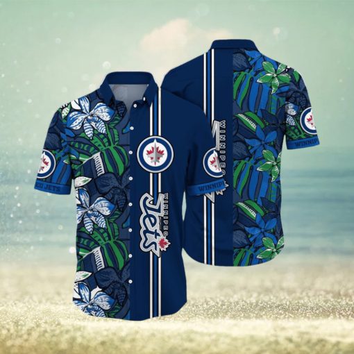 NHL Winnipeg Jets Hawaiian Shirt Tropical Tropical Forest Floral Pattern Summer Hawaiian Shirt