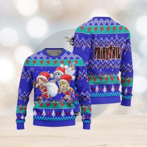 Natsu x Lucy x Happy Anime Ugly Christmas Sweater Custom Fairy Tail Xmas Gift