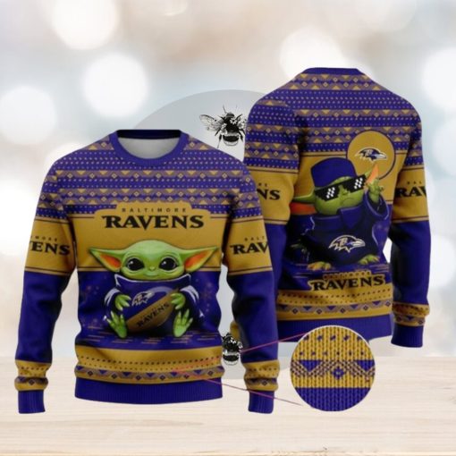 New Nfl Baby Yoda Baltimore Ravens Christmas Ugly Christmas Sweaters