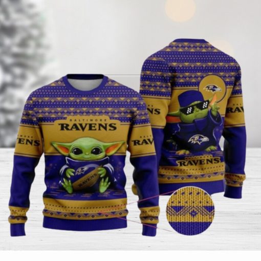 New Nfl Baby Yoda Baltimore Ravens Christmas Ugly Christmas Sweaters