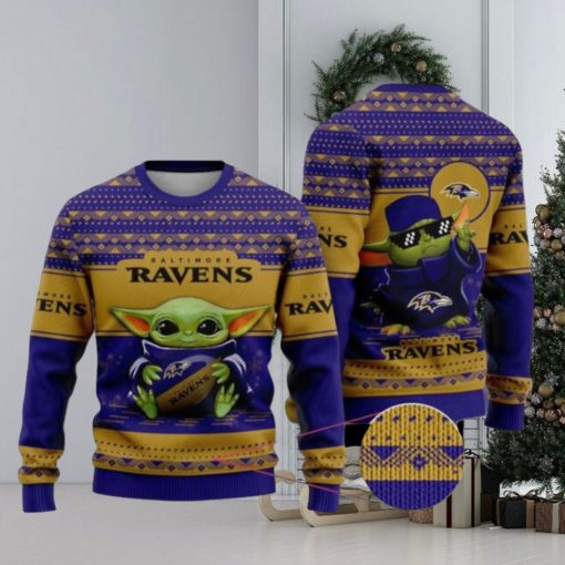 New Nfl Baby Yoda Baltimore Ravens Christmas Ugly Christmas Sweaters