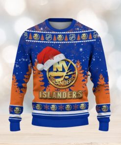 New York Islanders Logo Wearing Santa Hat Trending Christmas Gift AOP Ugly Christmas Sweater Men Women Winter Gift