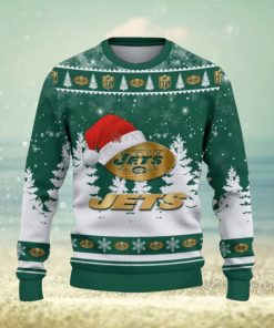 New York Jets Logo Wearing Santa Hat Trending Christmas Gift AOP Ugly Christmas Sweater Men Women Winter Gift