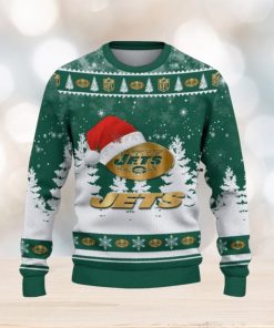 New York Jets Logo Wearing Santa Hat Trending Christmas Gift AOP Ugly Christmas Sweater Men Women Winter Gift