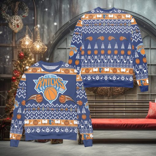 New York Knicks Basketball Team Reindeer Pattern Xmas 3D Sweater Cute Christmas Gift For Men And Women