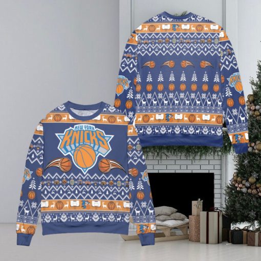 New York Knicks Basketball Team Reindeer Pattern Xmas 3D Sweater Cute Christmas Gift For Men And Women