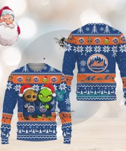 New York Mets Baby Groot And Grinch Best Friends Christmas AOP Sweater