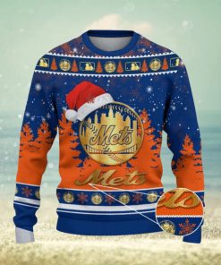 New York Mets Logo Wearing Santa Hat Trending Christmas Gift AOP Ugly Christmas Sweater Men Women Winter Gift