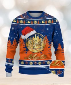 New York Mets Logo Wearing Santa Hat Trending Christmas Gift AOP Ugly Christmas Sweater Men Women Winter Gift